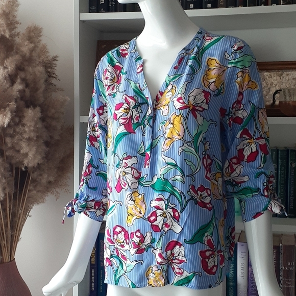 Apt.9 floral tulip relaxed striped blue blouse - Picture 1 of 9